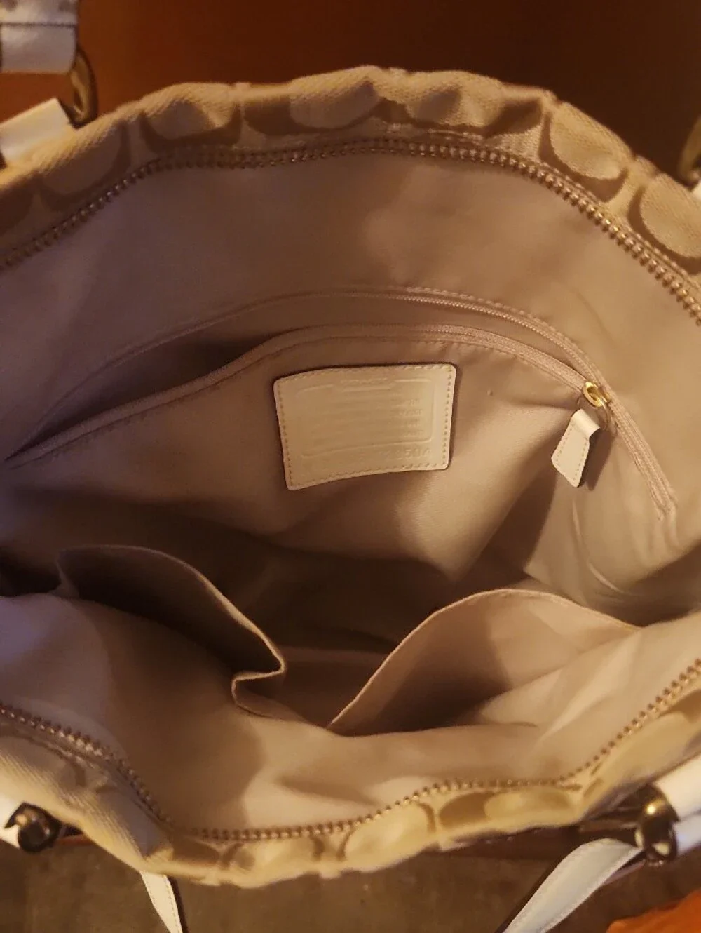 Coach Beige Signature Canvas Tote with White Trim